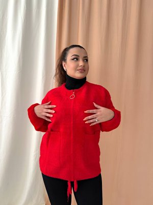 Жіноча червона кофта з альпаки на блискавці батал 1656-1 фото