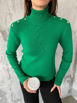 Жіночий зелений теплий светр-гольф з гудзиками 470 фото