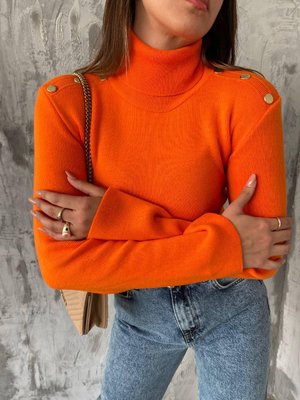 Жіночий помаранчевий теплий светр-гольф з гудзиками 470-5 фото