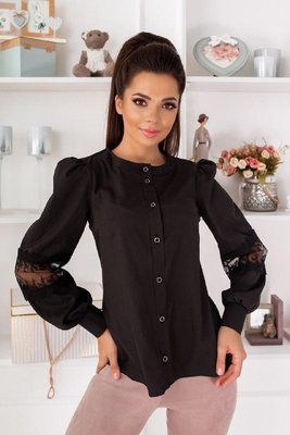 Жіноча чорна нарядна блузка з мереживом 226 фото