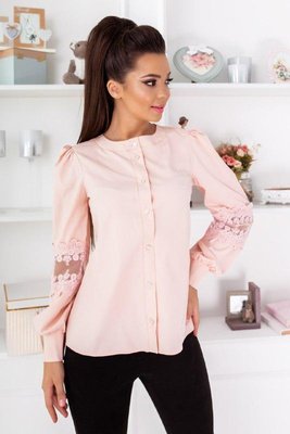 Жіноча рожева нарядна блузка з мереживом 226-11 фото