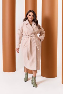 Жіноче кашемірове бежеве пальто з поясом великий розмір 227 фото