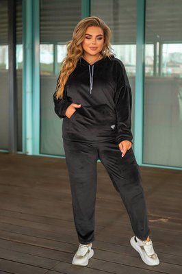 Жіночий спортивний чорний велюровий костюм з капюшоном великі розміри 804-2 фото
