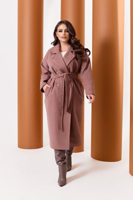 Жіноче кашемірове коричневе пальто з поясом великий розмір 227-10 фото