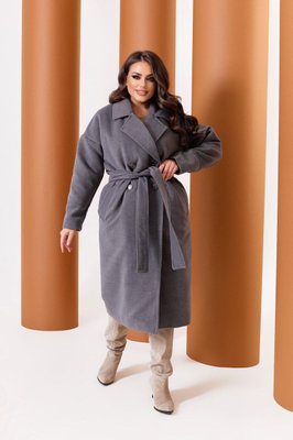 Жіноче кашемірове сіре пальто з поясом великий розмір 227-5 фото