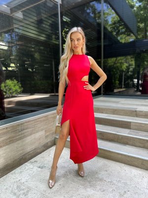 Жіноча приталена червона сукня асиметрична на літо 1171 фото