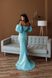 Вечірня блакитна довга сукня-бандо атласна зі шлейфом 56089-2 фото 2