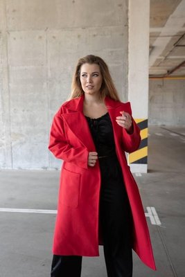 Жіноче кашемірове червоне пальто міді на запах з поясом 780-10 фото