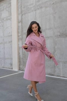 Жіноче кашемірове рожеве пальто міді на запах з поясом 780-19 фото