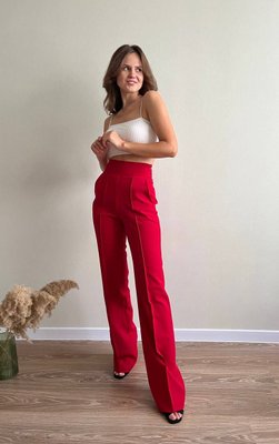Жіночі червоні прямі штани класичні 1628-5 фото