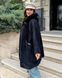 Жіноче чорне тепле пальто-пончо з альпаки з капюшоном батал 3426-1 фото 4