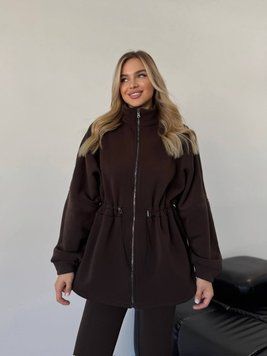 Женская теплая шоколадная кофта на флисе с затяжками 3409-1 фото