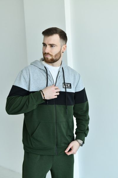 Мужской спортивный демисезонный костюм хаки батал 3363-4 фото