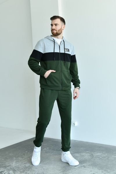 Мужской спортивный демисезонный костюм хаки батал 3363-4 фото