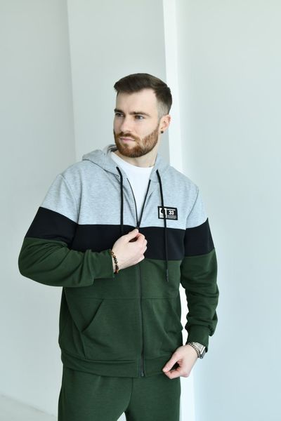 Мужской спортивный демисезонный костюм хаки батал 3363-4 фото