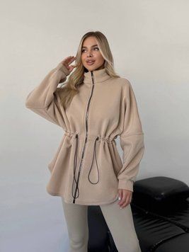 Жіноча тепла бежева кофта на флісі із затяжками 3409-2 фото