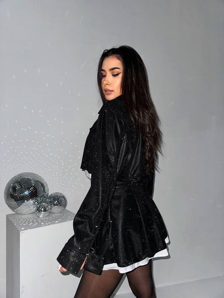 Женский черный костюм из коротких пиджака и юбки-шорт 44-46 3096-3 фото