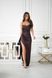 Вечернее длинное шоколадное атласное платье с драпировкой и разрезом на ноге 48 2953-15 фото 4