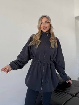 Жіноча тепла графітова кофта на флісі із затяжками 3409-6 фото