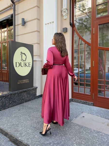 Ошатне бордове довге шовкове плаття великі розміри 2971 фото