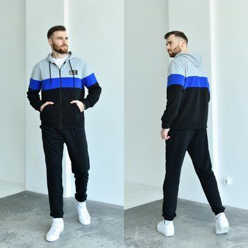 Чоловічий спортивний демісезонний чорно-синій костюм 3363-10 фото