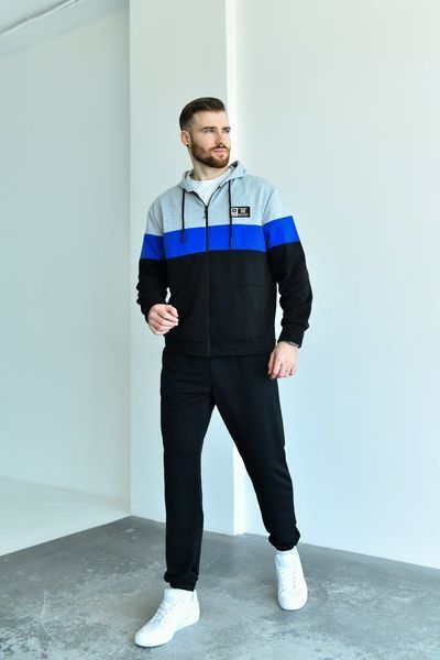 Мужской спортивный демисезонный черно-синий костюм 3363-10 фото