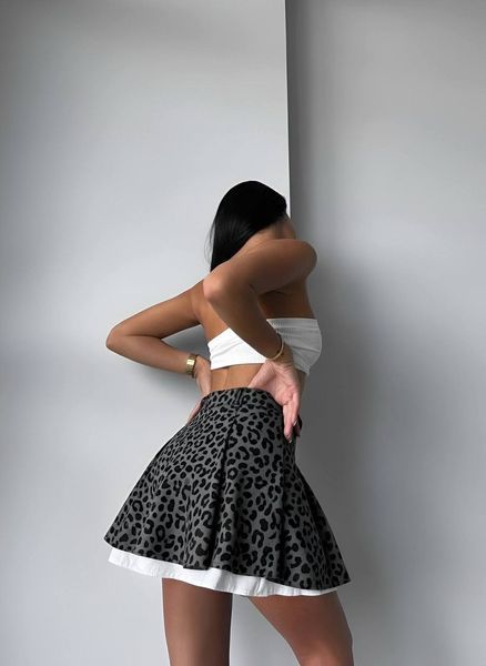 Жіноча сіра леопардова коротка спідниця-шорти 3097-2 фото