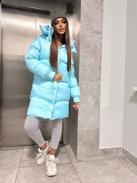 Жіноча зимова тепла блакитна куртка-пуховик з капюшоном 2873-16 фото