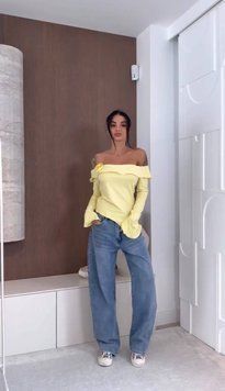 Женский желтый лонгслив с открытыми плечами 50-52 3179-2 фото