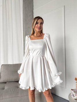 Вечірня біла шовкова сукня з пишними рукавами та воланами 2942-9 фото