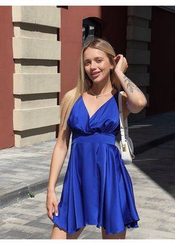 Коктейльна шовкова сукня електрик коротка з відкритою спиною 13860-1 фото