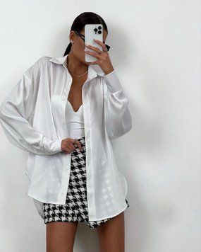 Жіноча біла шовкова сорочка на ґудзиках 3391-1 фото
