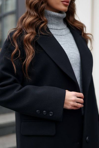 Женское демисезонное кашемировое черное пальто с поясом на пуговицах 8887775593 фото