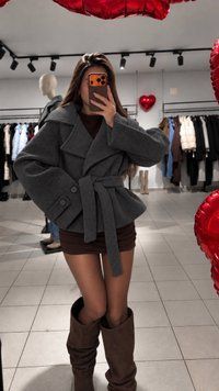 Жіночий графітовий кашеміровий короткий тренч-пальто з поясом 1346-2 фото