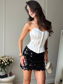 Жіноча коротка чорна спідниця з паєток 3372-2 фото