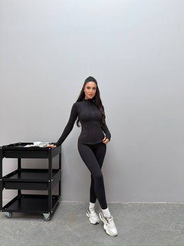 Женский черный повседневный костюм из кофты и лосин 3124-2 фото