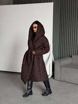 Жіноче тепле зимове шоколадне пальто на запах 3452 фото