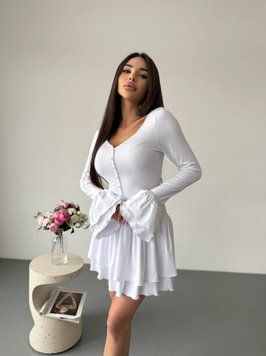 Женское короткое белое платье с воланами 46-48 3159-3 фото