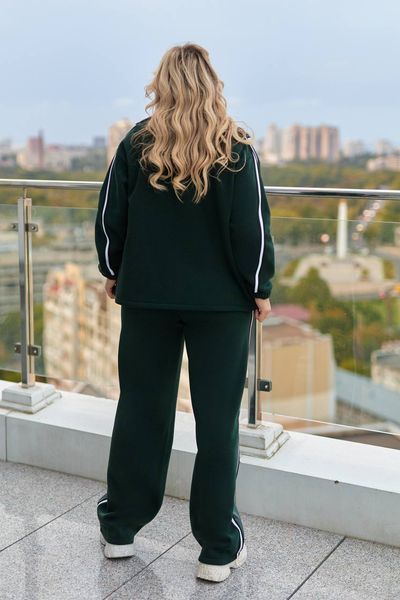 Жіночий зелений костюм із кофти на флісі та шкіряних штанів великі розміри 62-64 3069-11 фото