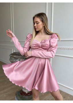 Вечірня рожева коротка сукня атласна з пишною спідницею 12942-3 фото