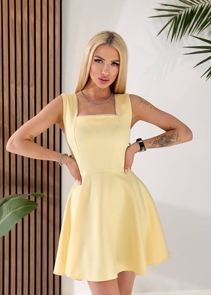 Коктейльна жовта коротка сукня з блискучою тасьмою 3130-3 фото