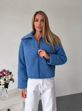 Жіноча демісезонна коротка синя куртка букле 3416-5 фото